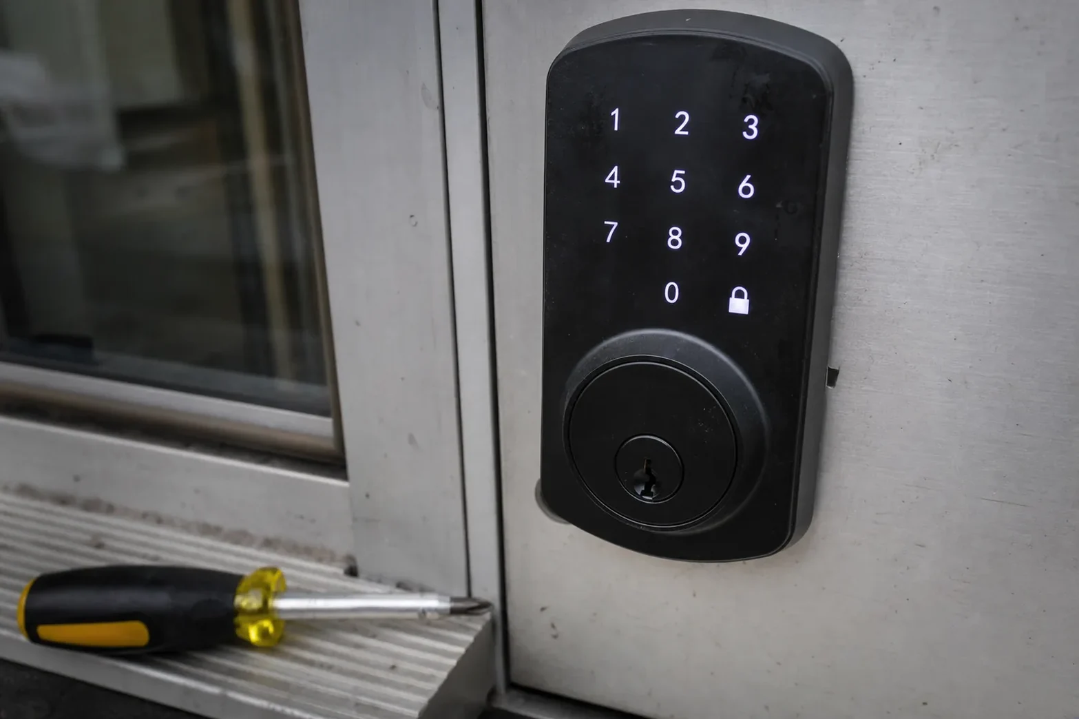 Keypad deadbolt fitted to a front door