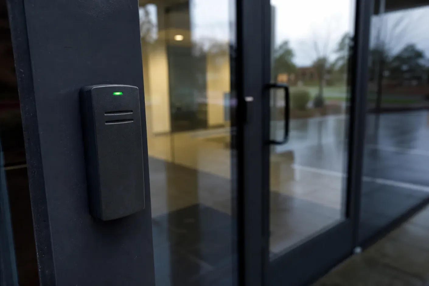 Access control card reader beside an office door in Deland, FL